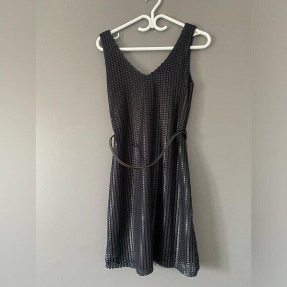 COCO & Tashi Knit Mini Dress Sz Medium Dark Blue Sleeveless V-Neck Belted - Picture 7 of 13